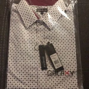 Men's navy white long sleeve dress shirt